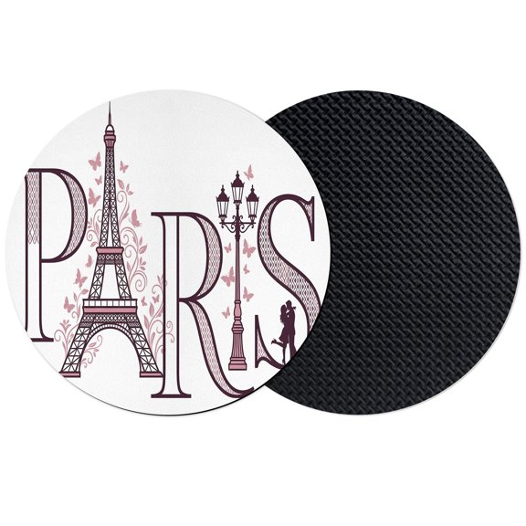 PARIS Coasters Set of 2, Absorbent Coasters for Drinks, Pink Eiffel Tower Romantic Floral Leaves Couple Coaster for Desk Coffee Table Protection, Home Decor House Warming Gifts 4"