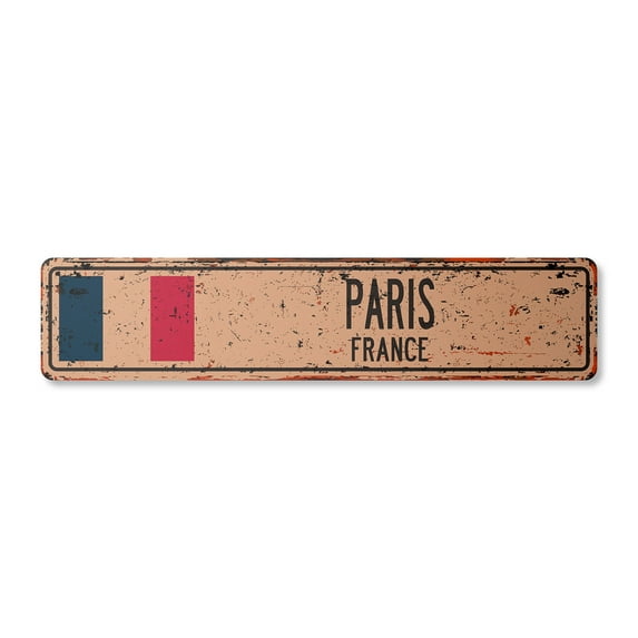 PARIS FRANCE Vintage Aluminum Street Sign French flag city country road rustic metal tin wall gift | Indoor/Outdoor | 18" Wide