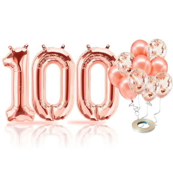 PARIS PRODUCTS - 100th Birthday Rose Gold Balloons & Number 100 Mylar Balloon, 100th Birthday Party Decor, 100th Birthday Decorations for Woman, 100th Birthday Decorations Woman