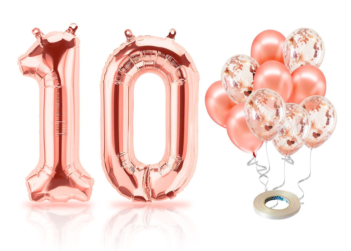 PARIS PRODUCTS - 10th Birthday Rose Gold Balloons & Number 10 Mylar Balloon, 10th Birthday Party Decor, 10th Birthday Decorations for Girl, Double Digits Birthday Decorations Girl 10