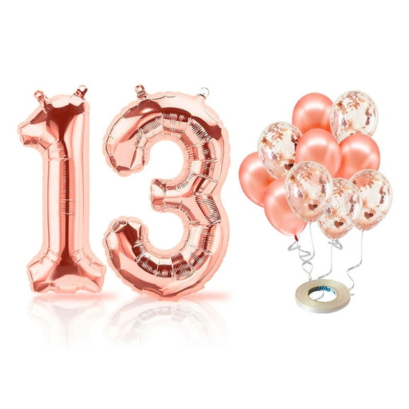 PARIS PRODUCTS - 13th Birthday Rose Gold Balloons & Number 13 Mylar Balloon, 13th Birthday Party Decor, 13th Birthday Decorations for Girl, 13th Birthday Decorations Girl 13