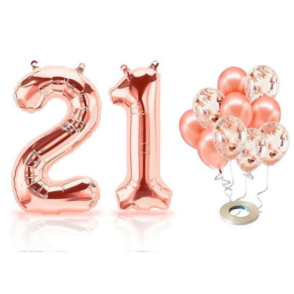 PARIS PRODUCTS - 21st Birthday Rose Gold Balloons & Number 21 Mylar Balloon, 21st Birthday Party Decor, 21st Birthday Decorations for Girl, 21st Birthday Decorations Girl 21