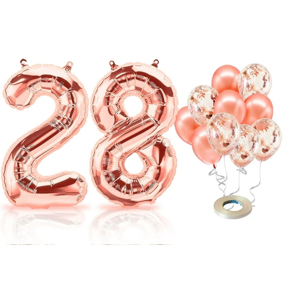 PARIS PRODUCTS - 28th Birthday Rose Gold Balloons & Number 28 Mylar Balloon, 28th Birthday Party Decor, 28th Birthday Decorations for Women, 28th Birthday Decorations Women 28
