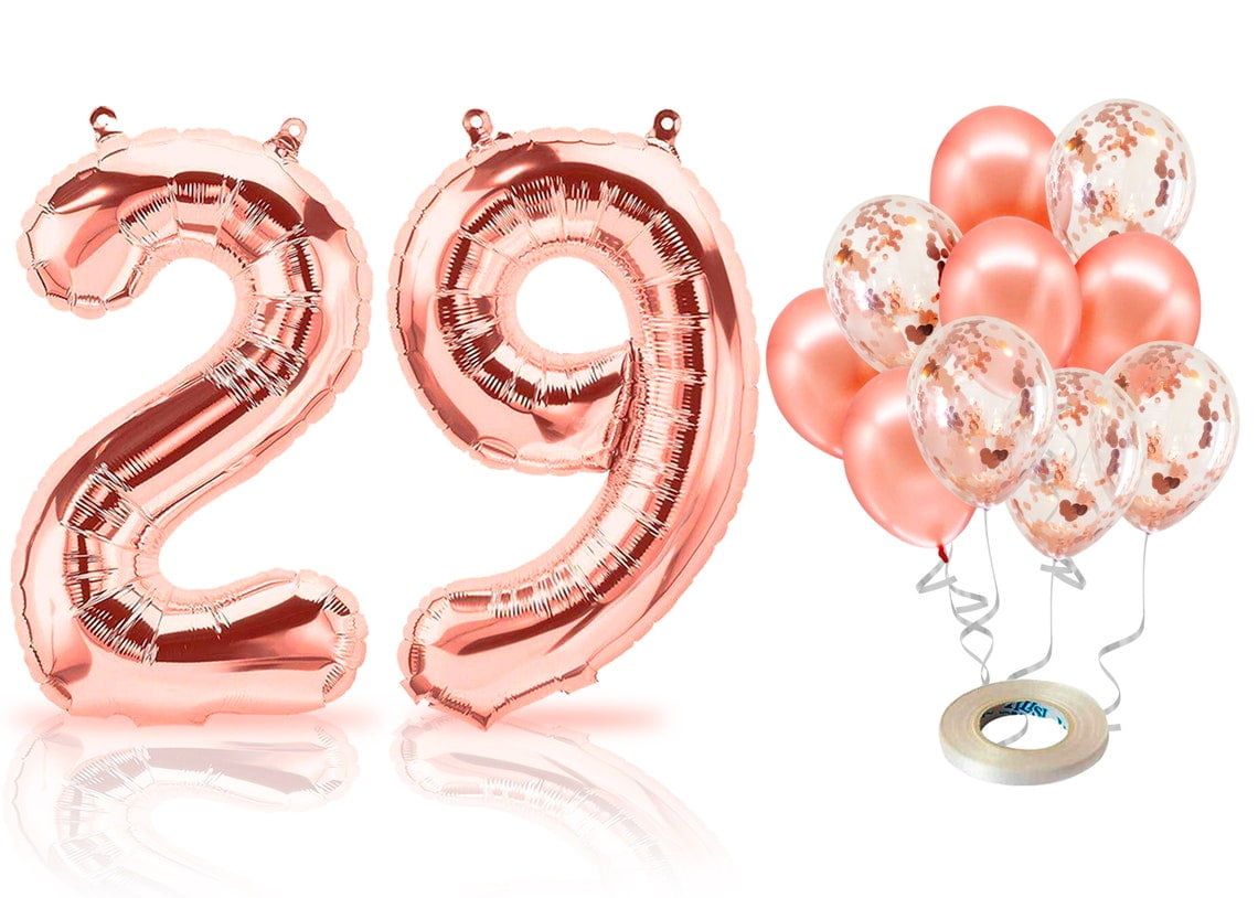 PARIS PRODUCTS - 29th Birthday Rose Gold Balloons & Number 29 Mylar Balloon, 29th Birthday Party Decor, 29th Birthday Decorations for Women, 29th Birthday Decorations Women 29