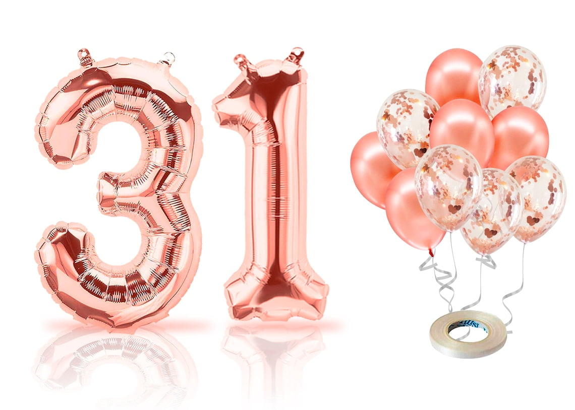 31st Number PARIS PRODUCTS - 31st Birthday Rose Gold Balloons & Number 31 Mylar ...