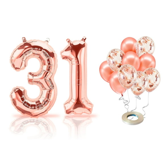 PARIS PRODUCTS - 31st Birthday Rose Gold Balloons & Number 31 Mylar Balloon, 31st Birthday Party Decor, 31st Birthday Decorations for Women, 31st Birthday Decorations Women 31