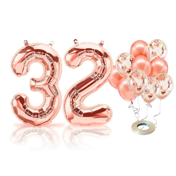 PARIS PRODUCTS - 32nd Birthday Rose Gold Balloons & Number 32 Mylar Balloon, 32nd Birthday Party Decor, 32nd Birthday Decorations for Women, 32nd Birthday Decorations Women 32