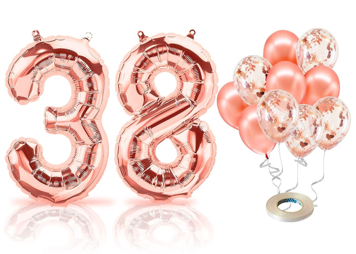 PARIS PRODUCTS - 38th Birthday Rose Gold Balloons & Number 38 Mylar ...