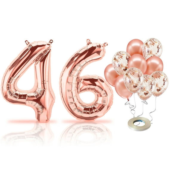 PARIS PRODUCTS - 46th Birthday Rose Gold Balloons & Number 46 Mylar Balloon, 46th Birthday Party Decor, 46th Birthday Decorations for Women, 46th Birthday Decorations Women 46