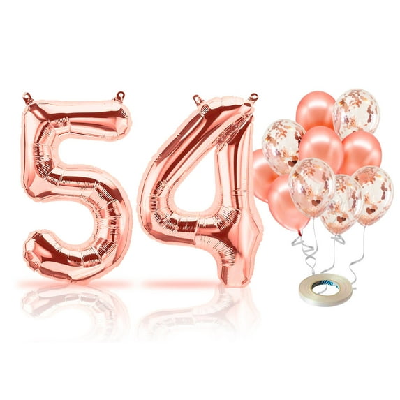 PARIS PRODUCTS - 54th Birthday Rose Gold Balloons & Number 54 Mylar Balloon, 54th Birthday Party Decor, 54th Birthday Decorations for Women, 54th Birthday Decorations Women 54