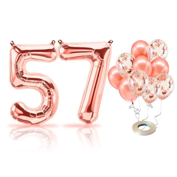 PARIS PRODUCTS - 57th Birthday Rose Gold Balloons & Number 57 Mylar Balloon, 57th Birthday Party Decor, 57th Birthday Decorations for Women, 57th Birthday Decorations Women 57