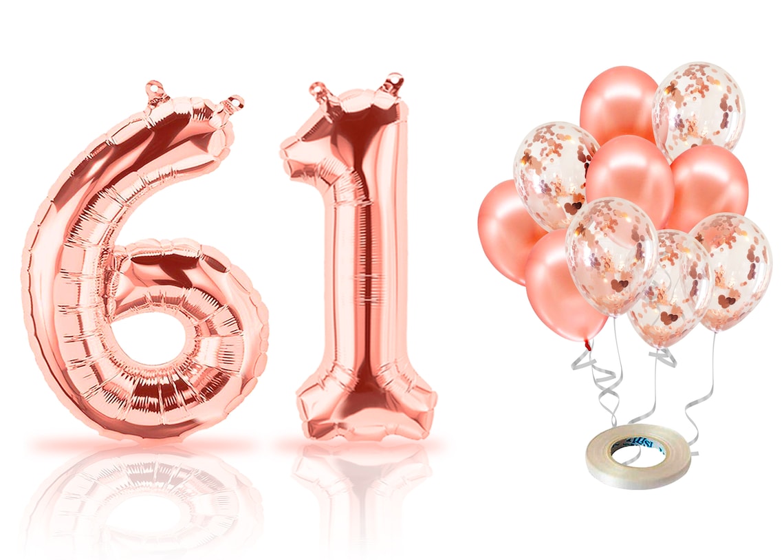 PARIS PRODUCTS - 61st Birthday Rose Gold Balloons & Number 61 Mylar ...