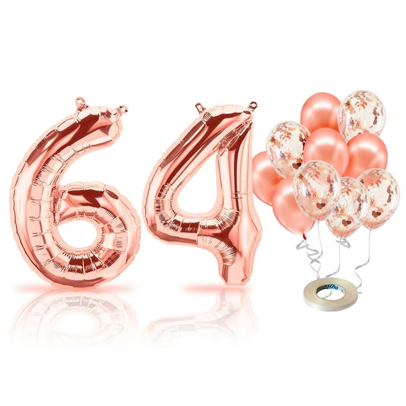 PARIS PRODUCTS - 64th Birthday Rose Gold Balloons & Number 64 Mylar Balloon, 64th Birthday Party Decor, 64th Birthday Decorations for Women, 64th Birthday Decorations Women 64