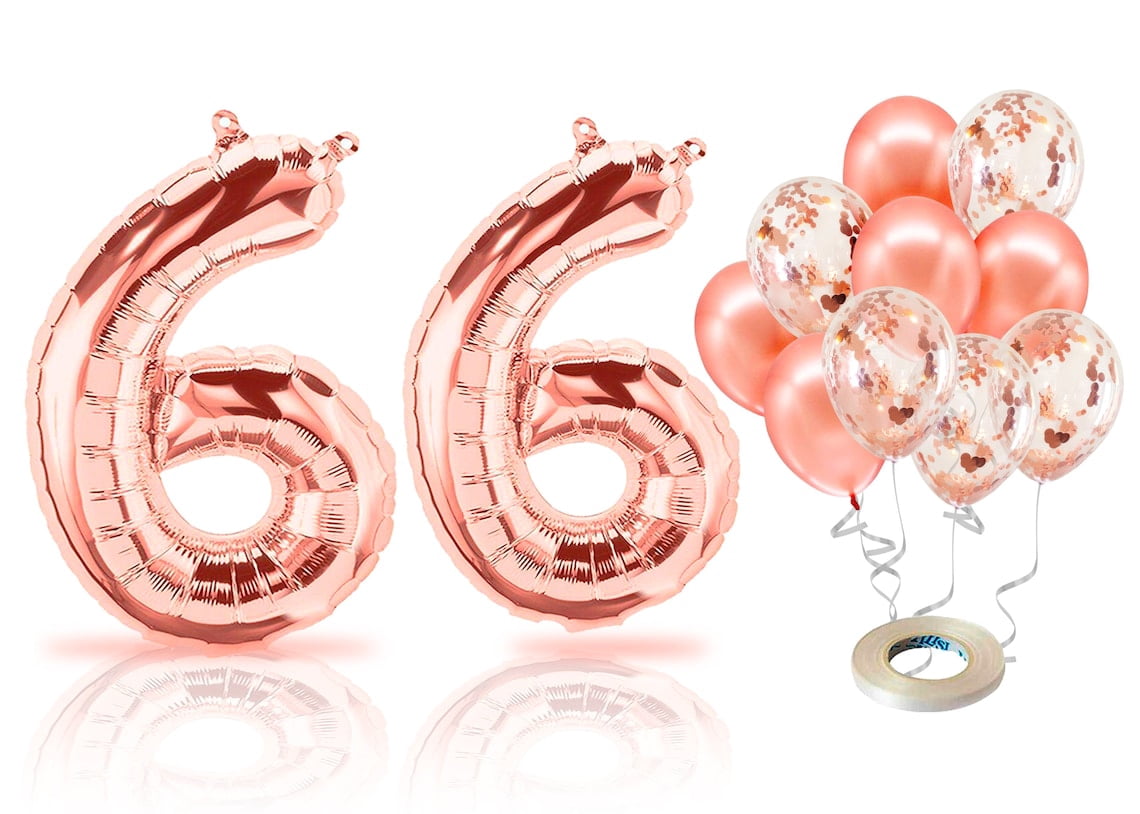 PARIS PRODUCTS - 66th Birthday Rose Gold Balloons & Number 66 Mylar ...