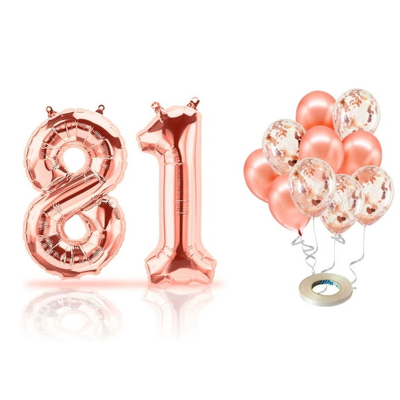 PARIS PRODUCTS - 81st Birthday Rose Gold Balloons & Number 81 Mylar Balloon, 81st Birthday Party Decor, 81st Birthday Decorations for Girl, 81st Birthday Decorations Girl 81