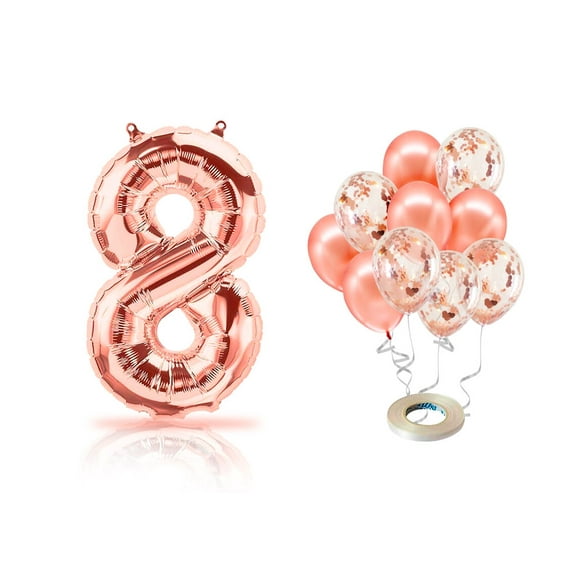PARIS PRODUCTS - 8th Birthday Rose Gold Balloons & Number 8 Mylar Balloon, 8th Birthday Party Decor, 8th Birthday Decorations for Girl, 8th Birthday Decorations Girl 8