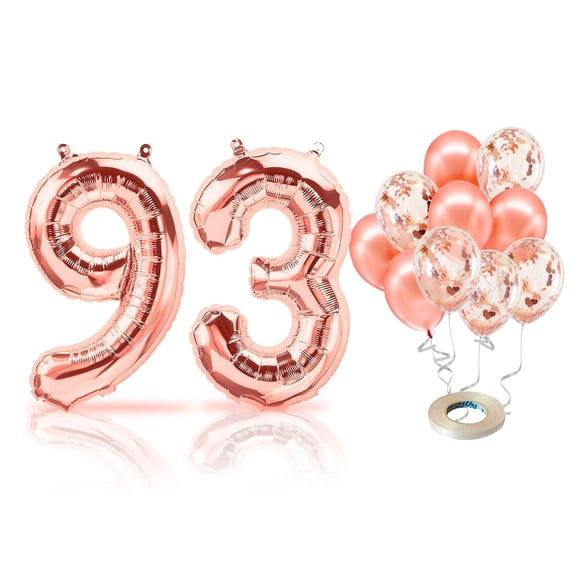 PARIS PRODUCTS - 93rd Birthday Rose Gold Balloons & Number 93 Mylar Balloon, 93rd Birthday Party Decor, 93rd Birthday Decorations for Woman, 93rd Birthday Decorations Woman