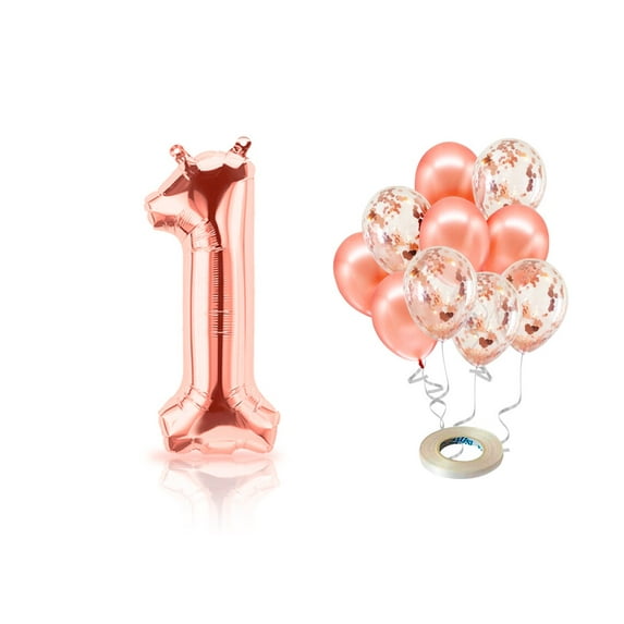 PARIS PRODUCTS - First Birthday Rose Gold Balloons & #1 Mylar Balloon, 1st Birthday Girl Party Decor, 1st Birthday Girl Decoration