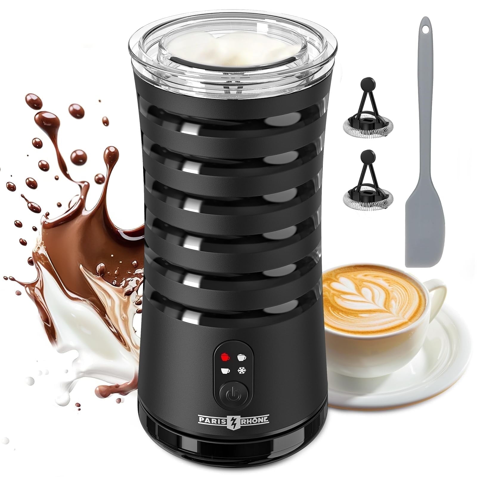 Black Stainless Steel Electric Milk Frother and Steamer with Auto Shut-Off
