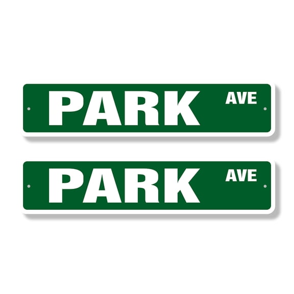 PARK AVE Classic Street Sign (2 Pack) New York NY Central Park Road Sign | 6" X 24" Aluminum Metal Address Sign