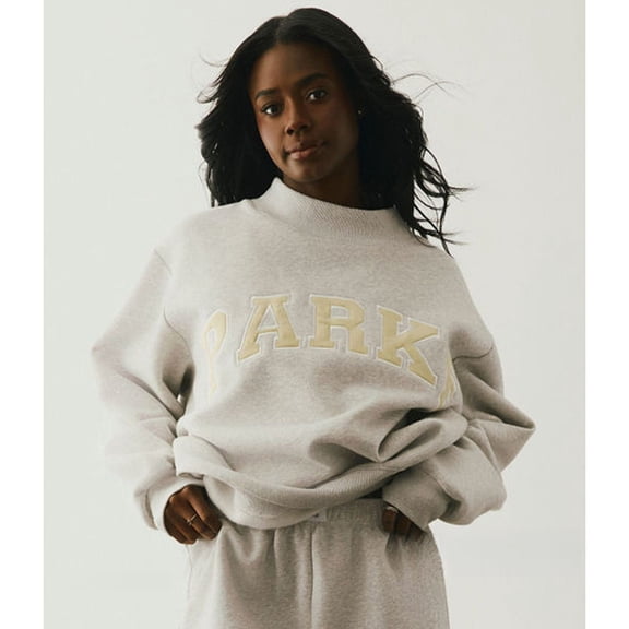 Women's Cotton Half Turtleneck Oversized Sweatshirt, PARKE Letter Patch Embroidery Loose Casual Pullover Top