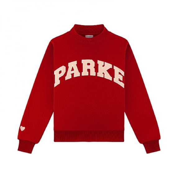 PARKE Letter & Heart Patch Embroidery Loose Long Sleeve Casual Pullover Tops