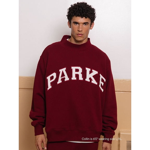 PARKE Letter Patch Embroidery Loose High Collar Long Sleeve Pullover Tops