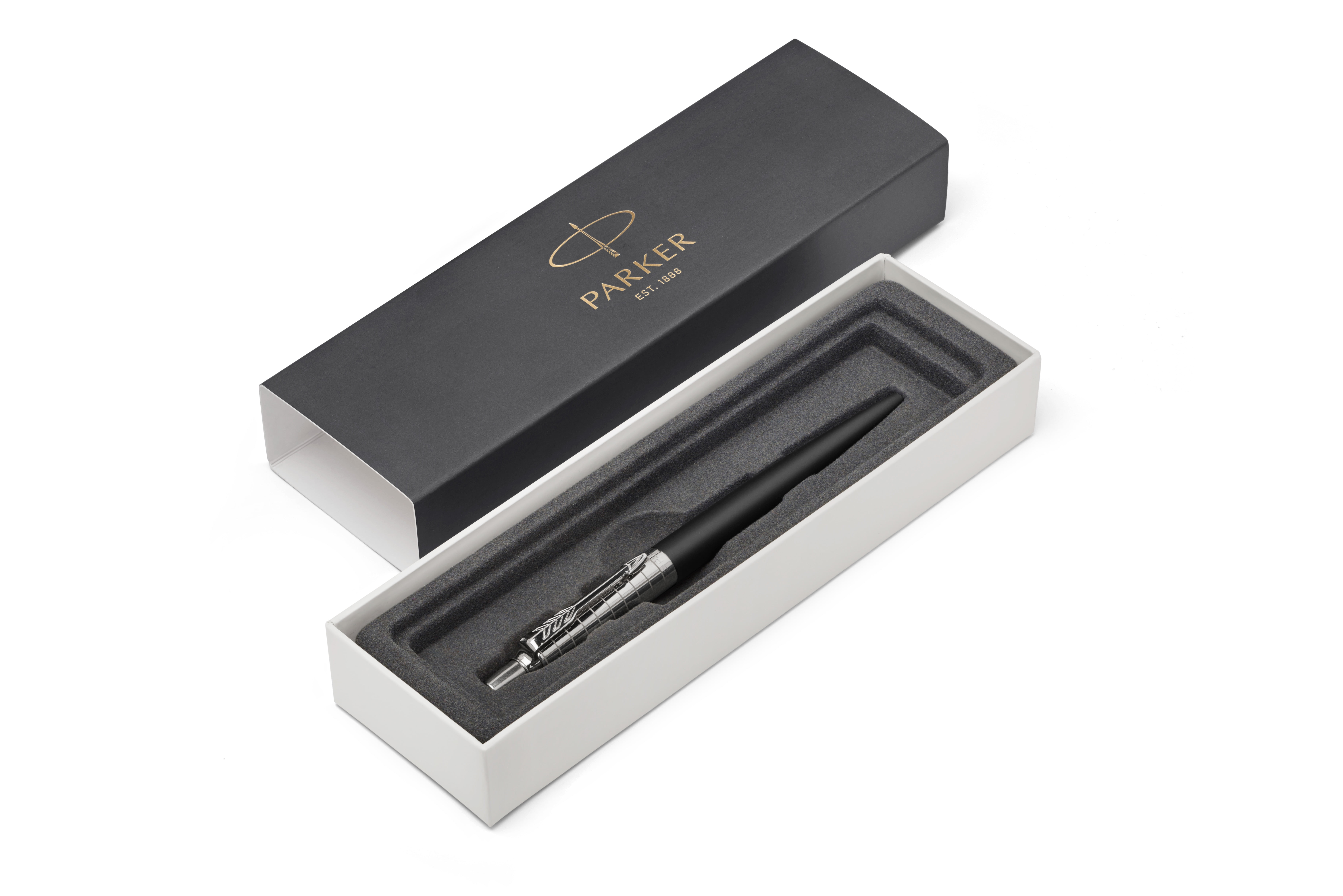 PARKER Jotter Ballpoint Pen, Premium Bond Street Black Grid with Chrome  Trim, Medium Point Blue Ink, Gift Box (1953195)