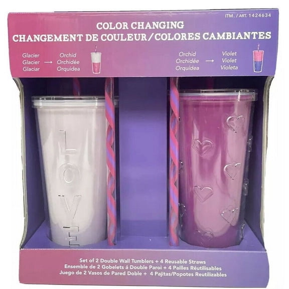 PARKER LANE Color Changing Double Wall Tumblers Set of 2 Glacier/Orchid 22 Oz.
