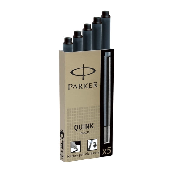 PARKER QUINK Long Fountain Pen Ink Refill Cartridges, Black, 5 Count