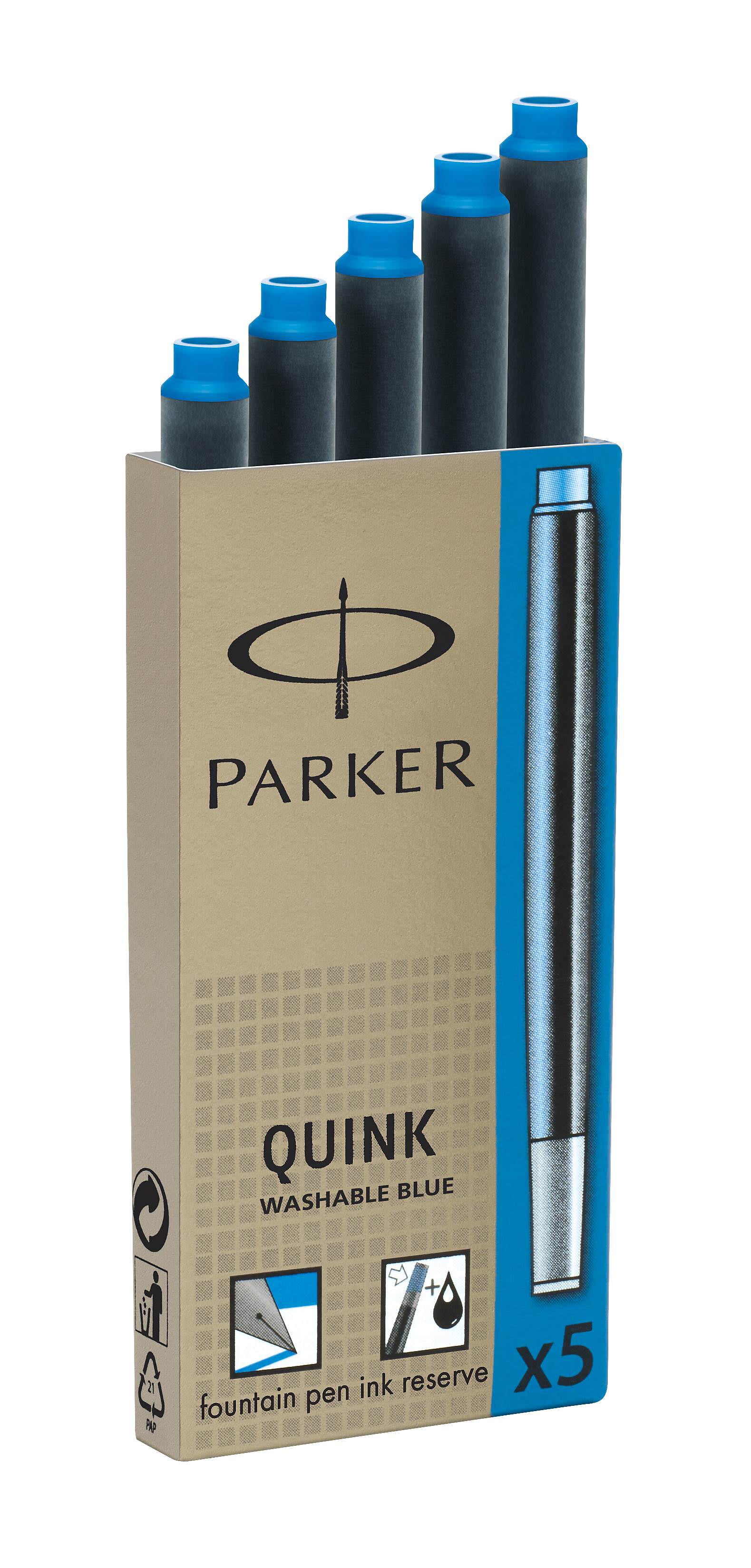 PARKER QUINK Long Fountain Pen Ink Refill Cartridges, Blue, 5