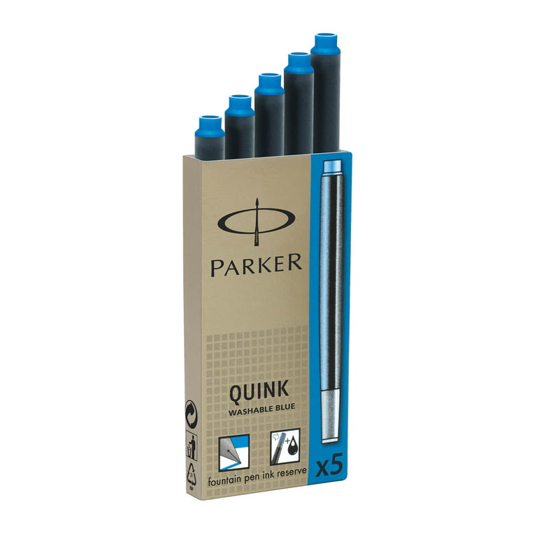 PARKER QUINK Long Fountain Pen Ink Refill Cartridges, Blue, 5