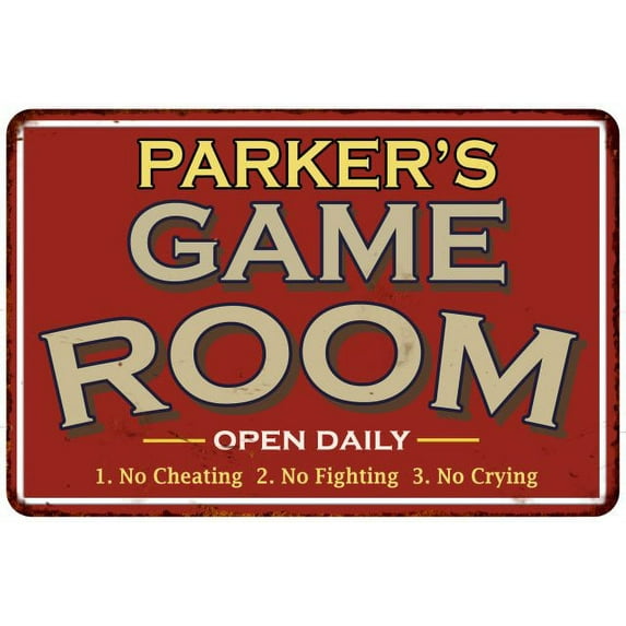 PARKER'S Game Room Sign Vintage Look 8 x 12 Matte Finish Metal 108120001343