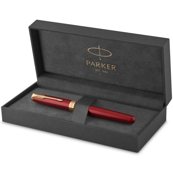 Parker Sonnet Fountain Pen | Red Lacquer with Gold Trim | Fine Nib | Gift Box