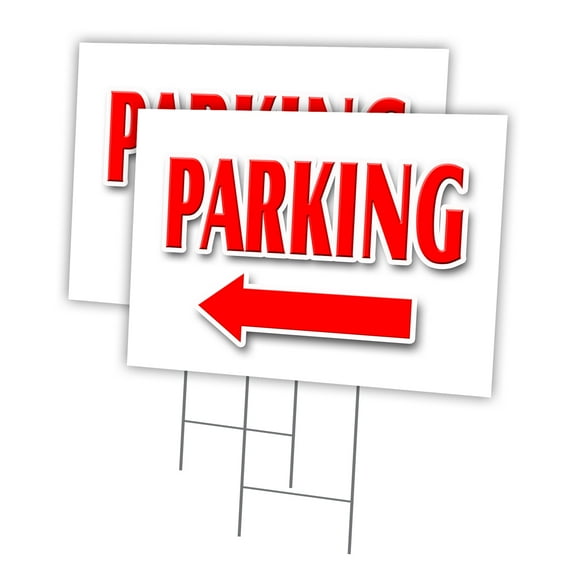 PARKING LEFT ARROW 2 Pack Of 12" x 16" Yard Sign & Stake outdoor plastic window | Advertise Your Business | Stake Included Image On Front Only | Made in The USA