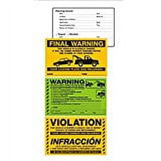 PARKING VIOLATION - WARNING STICKERS, 3 Most Popular Adhesive 5" x 8" Labels in Fluorescent Green and Orange - 3 Varieties / 10 Each (30 Stickers)