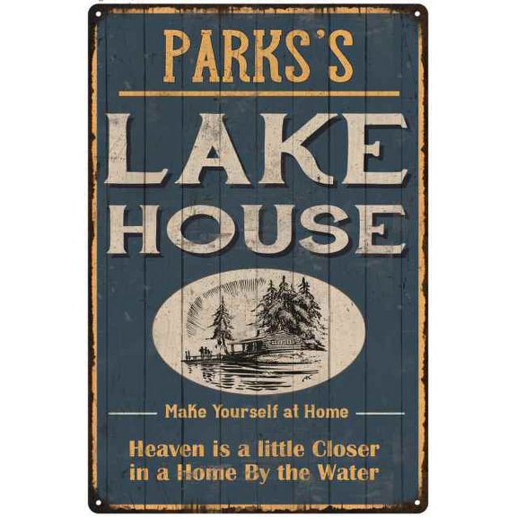 PARKS'S Lake House Blue Cabin Home Decor Gift 12x18 Metal 112180038322