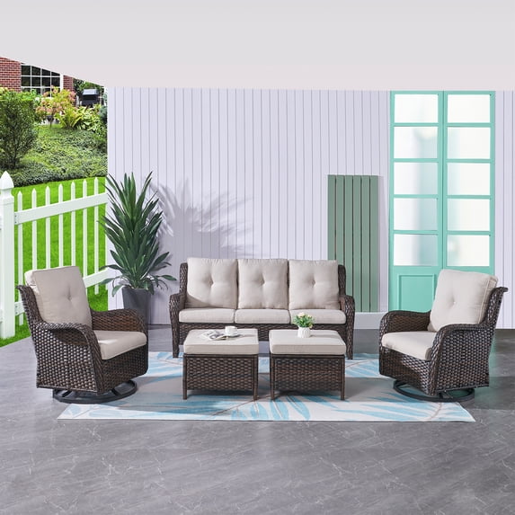 PARKWELL 2-Pieces PE Rattan Curved Outdoor Sectionals with Cushions, Gray