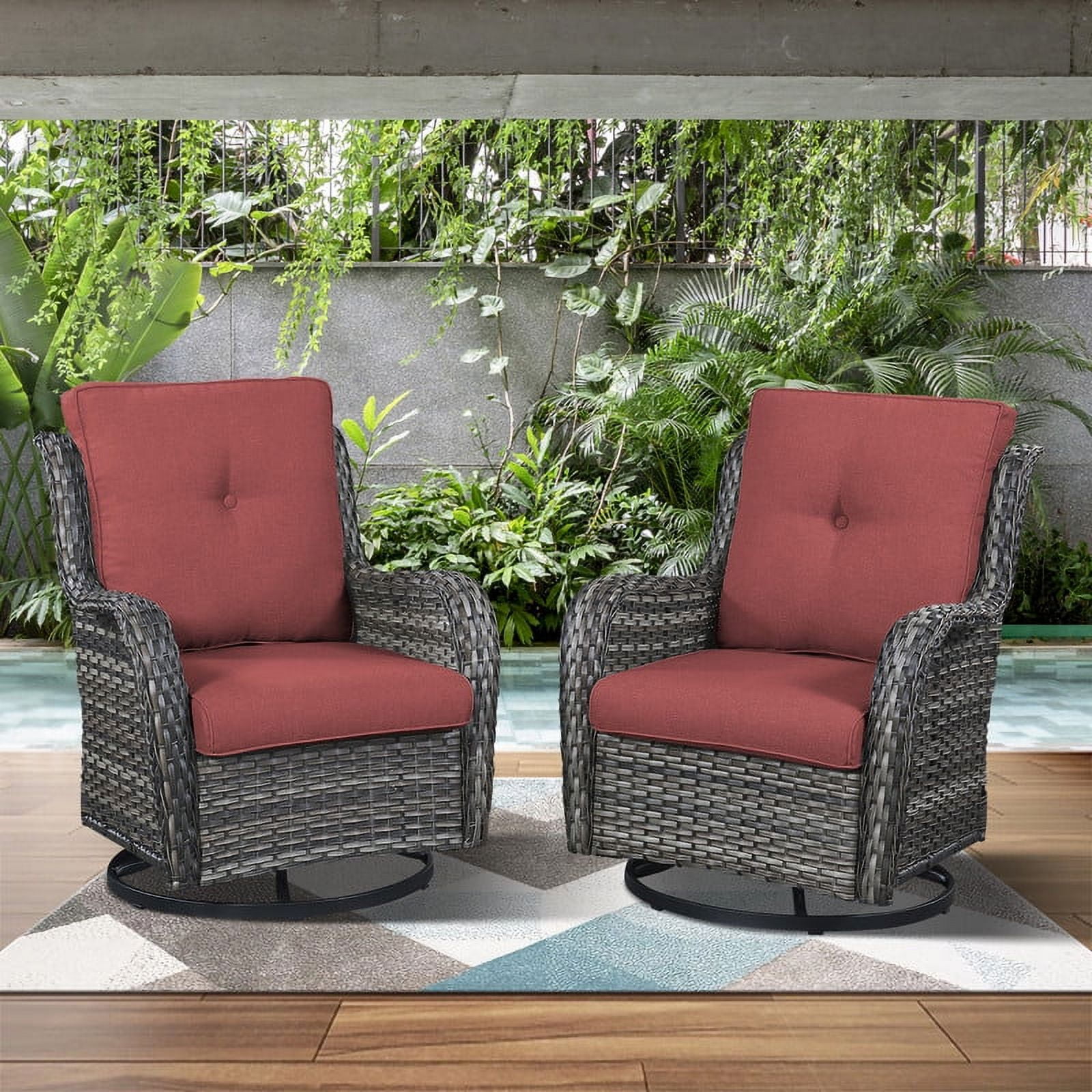 PARKWELL 2PCS Outdoor Swivel Gliders Patio Wicker Bistro Set with Red