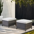 thumbnail image 1 of PARKWELL 2PCS  Outdoor Wicker Ottoman Patio Rattan Furniture Metal Footrest Seat Square Footstool w/ Beige Cushion, 1 of 6