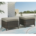 thumbnail image 1 of PARKWELL 2PCS Patio Rattan Ottoman Outdoor Foot Rest with Gray Cushion in Brown Wicker, 1 of 7