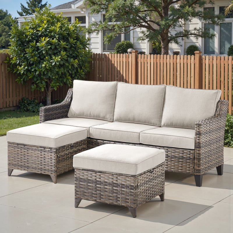Patiño Resty PARKWELL 3 Piece Outdoor Patio Sofa Furniture Set,All-Weather Rattan ...