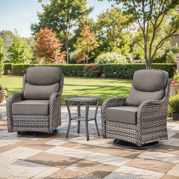 PARKWELL 3-Piece Outdoor Swivel Glider Chair with Side Table,Luxury High Back 6-Inch Thick Cushions Swivel Rocker Rocking Lounge Chair,Patio Bistro Set for Porch Deck Backyard,Gray/Gray