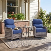 PARKWELL 3-Piece Outdoor Swivel Glider Chair with Side Table,Luxury High Back 6-Inch Thick Cushions Swivel Rocker Rocking Lounge Chair,Patio Bistro Set for Porc