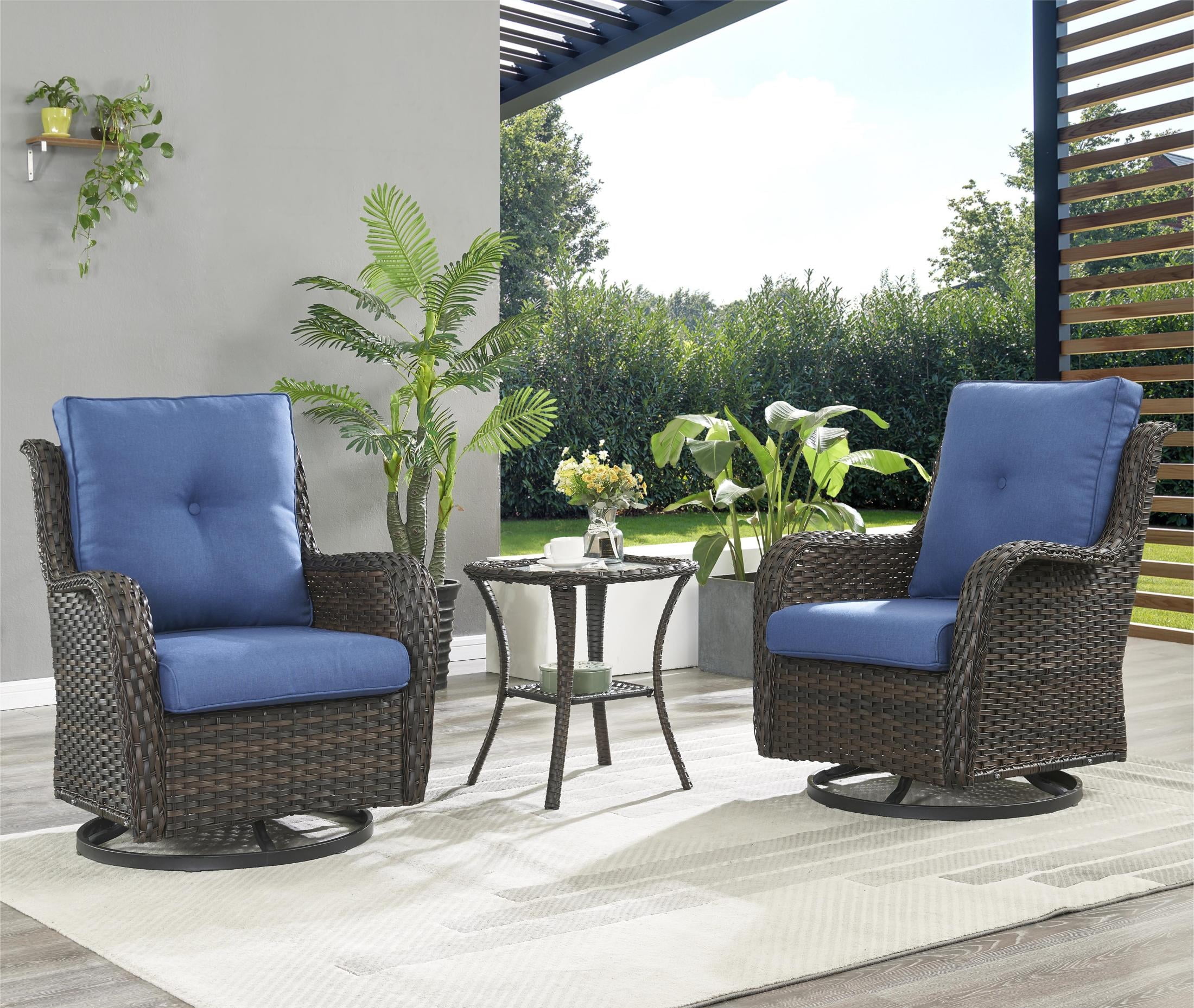 PARKWELL 3Piece Outdoor Swivel Gliders with Side Table Patio Wicker