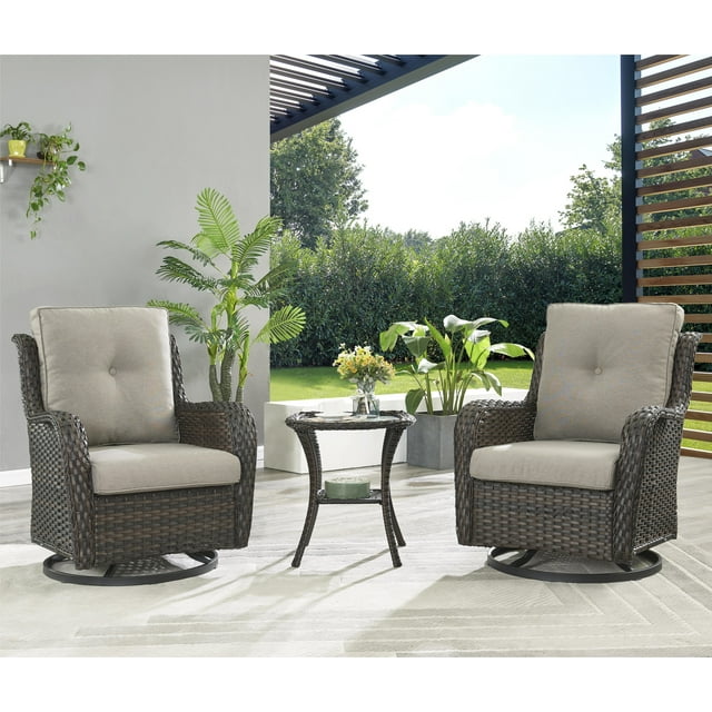PARKWELL 3Piece Outdoor Swivel Gliders with Side Table Patio Wicker