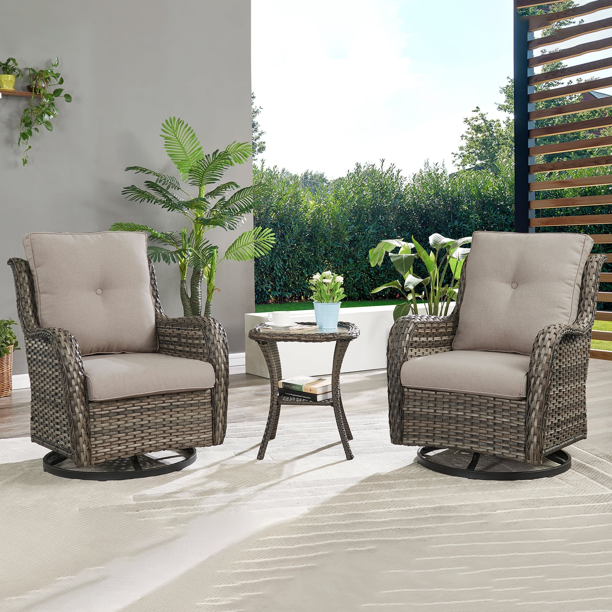 PARKWELL 3Piece Outdoor Swivel Gliders with Side Table Patio Wicker