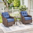 thumbnail image 1 of PARKWELL 3-Piece Outdoor Swivel Rocker Chair with Side Table,All-Weather Rattan Swivel Glider Rocking Lounge Chair,Patio Bistro Set for Porch Deck Backyard,Brown/Navy, 1 of 10