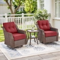 thumbnail image 1 of PARKWELL 3-Piece Outdoor Swivel Rocker Chair with Side Table,All-Weather Rattan Swivel Glider Rocking Lounge Chair,Patio Bistro Set for Porch Deck Backyard,Brown/Red, 1 of 12