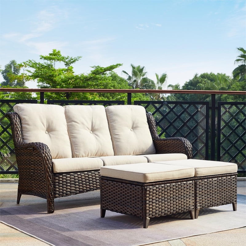 PARKWELL 3-Piece Patio Conversation Set,Cushioned Sofa with Ottomans ...